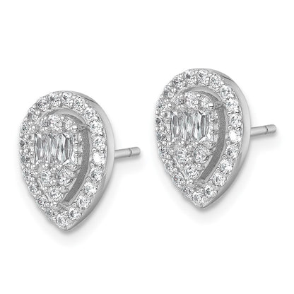 Sterling Silver Rhodium-plated Polished Fancy CZ Teardrop Halo Post Earrings
