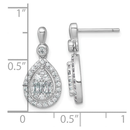 Sterling Silver Rhodium-plated Polished Fancy CZ Teardrop Halo Dangle Post Earrings