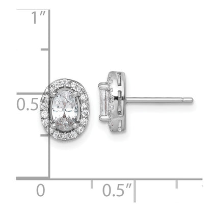 Sterling Silver Rhodium-plated Polished 9.5 x 7.0mm Oval CZ Halo Post Earrings