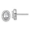 Sterling Silver Rhodium-plated Polished 9.5 x 7.0mm Oval CZ Halo Post Earrings