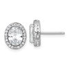 Sterling Silver Rhodium-plated Polished 11.0 x 9.0mm Oval CZ Halo Post Earrings