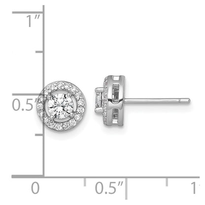 Sterling Silver Rhodium-plated Polished 8.0mm Round CZ Halo Post Earrings