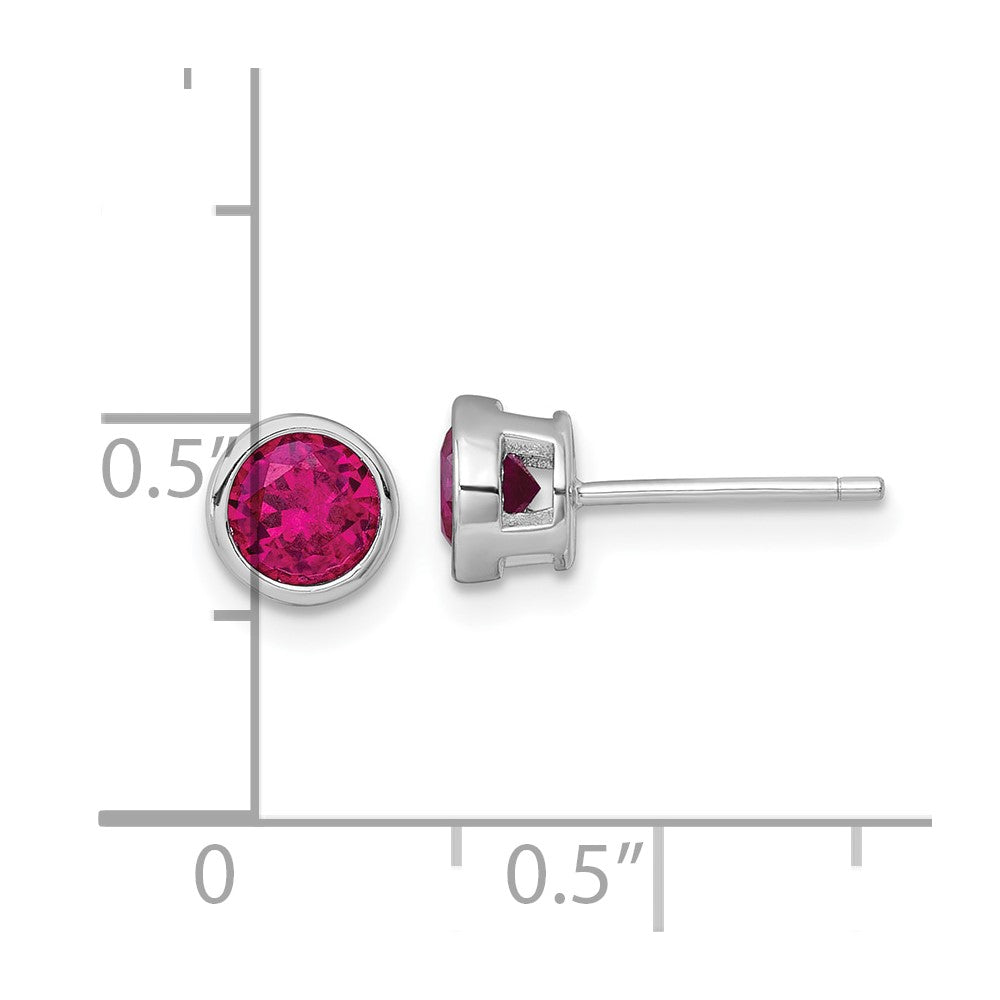 Sterling Silver Rhodium-plated Polished Bezel Set 6.2mm Round Red CZ Stud Earrings