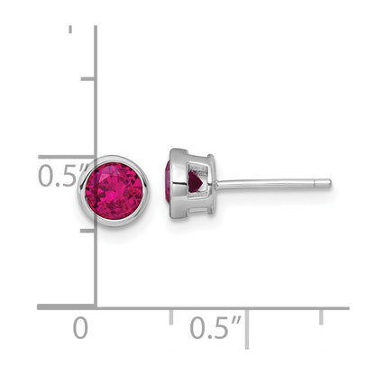 Sterling Silver Rhodium-plated Polished Bezel Set 6.2mm Round Red CZ Stud Earrings