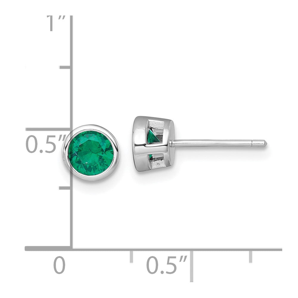Sterling Silver Rhodium-plated Polished Bezel Set 6.2mm Round Green CZ Stud Earrings