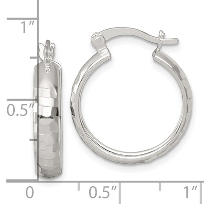 Sterling Silver Polished Diamond-cut 20x4mm Round Hoop Earrings