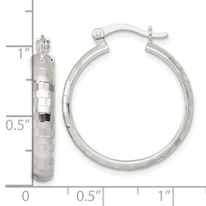 Sterling Silver Polished Diamond-cut 25x4mm Round Hoop Earrings