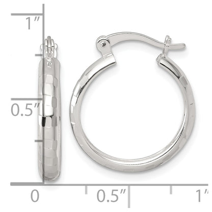 Sterling Silver Polished Diamond-cut 20x3mm Round Hoop Earrings