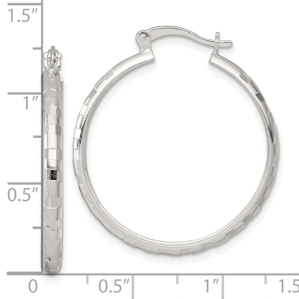 Sterling Silver Polished Diamond-cut 30x3mm Round Hoop Earrings