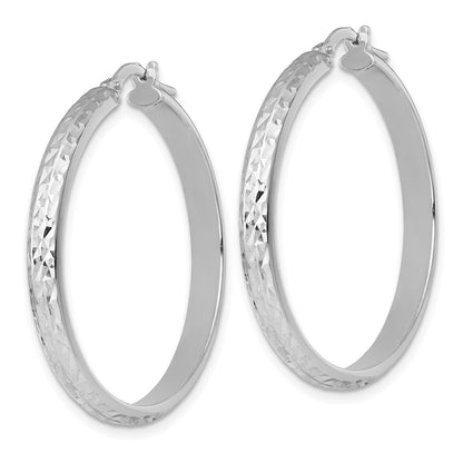 Sterling Silver Rhodium-plated Polished and Diamond-cut 4.00 x 35mm Tube Hoop Earrings