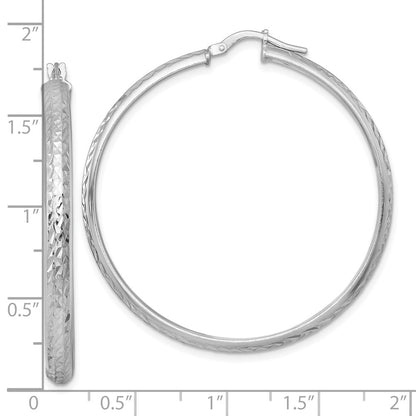 Sterling Silver Rhodium-plated Polished and Diamond-cut 4.00 x 45mm Tube Hoop Earrings
