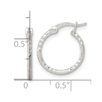 Sterling Silver Polished Diamond-cut Textured 16x1.5mm Round Hoop Earrings