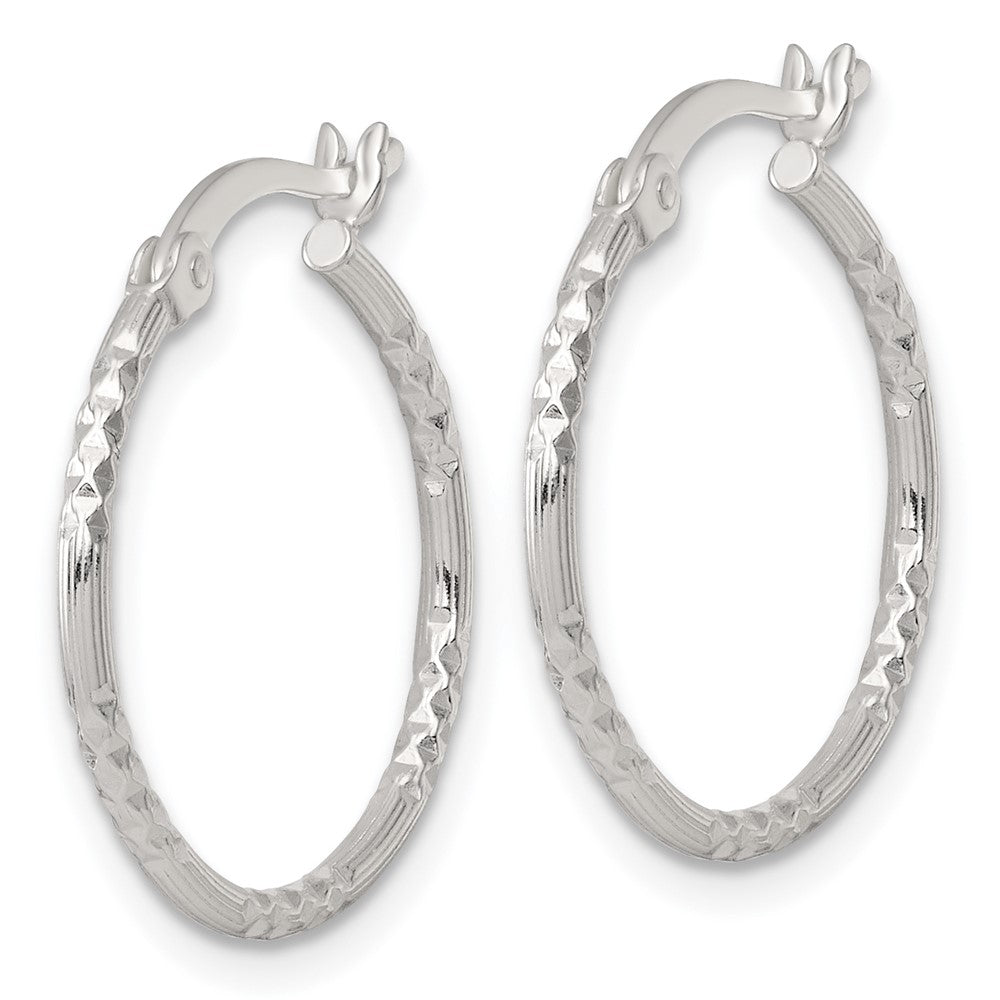 Sterling Silver Polished Diamond-cut Textured 20x1.5mm Round Hoop Earrings