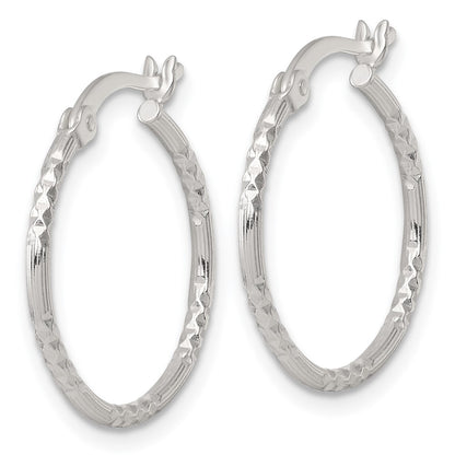 Sterling Silver Polished Diamond-cut Textured 20x1.5mm Round Hoop Earrings
