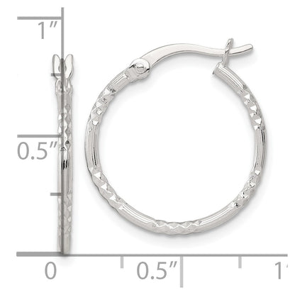 Sterling Silver Polished Diamond-cut Textured 20x1.5mm Round Hoop Earrings