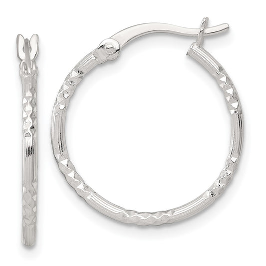 Sterling Silver Polished Diamond-cut Textured 20x1.5mm Round Hoop Earrings