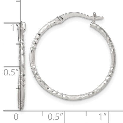 Sterling Silver Polished Diamond-cut Textured 25x1.5mm Round Hoop Earrings