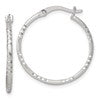 Sterling Silver Polished Diamond-cut Textured 25x1.5mm Round Hoop Earrings
