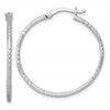 Sterling Silver Polished Diamond-cut Textured 30x1.5mm Round Hoop Earrings