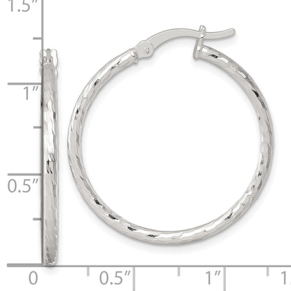 Sterling Silver Polished Diamond-cut 30x2mm Round Hoop Earrings