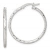 Sterling Silver Polished Diamond-cut 30x2mm Round Hoop Earrings
