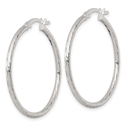 Sterling Silver Polished Diamond-cut 35x2mm Round Hoop Earrings