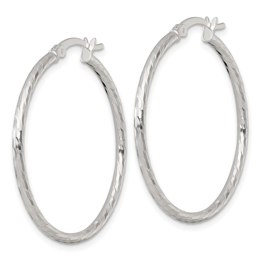 Sterling Silver Polished Diamond-cut 35x2mm Round Hoop Earrings