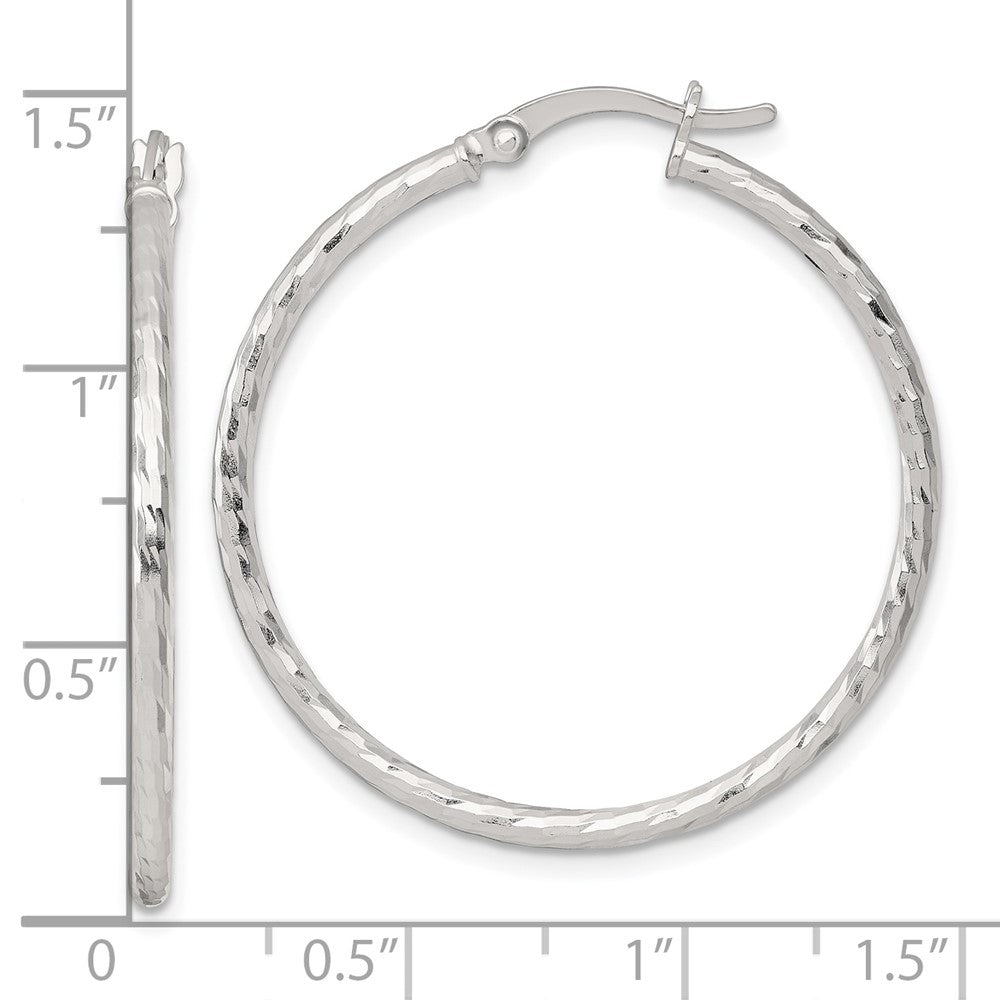 Sterling Silver Polished Diamond-cut 35x2mm Round Hoop Earrings