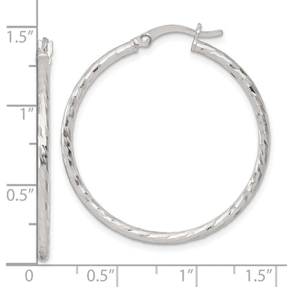 Sterling Silver Polished Diamond-cut 35x2mm Round Hoop Earrings