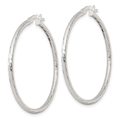 Sterling Silver Polished Diamond-cut 40x2mm Round Hoop Earrings