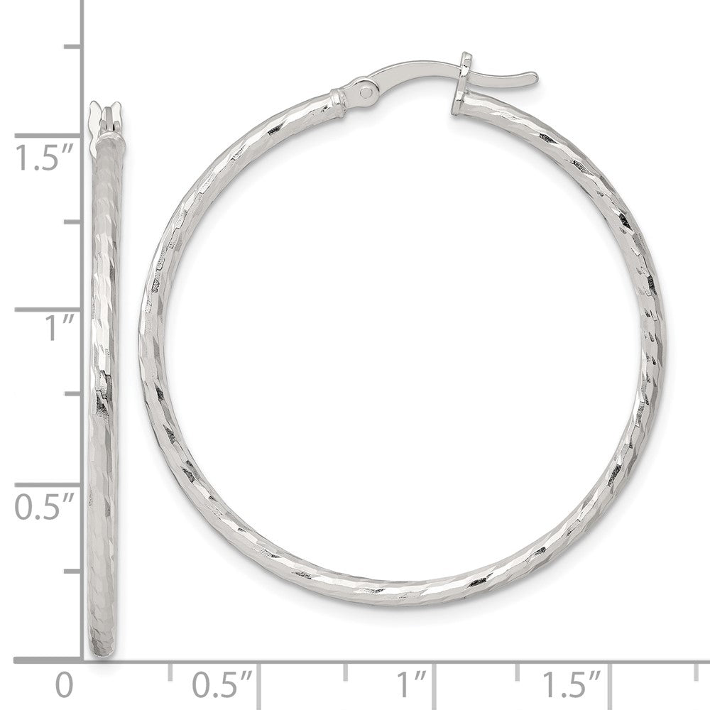 Sterling Silver Polished Diamond-cut 40x2mm Round Hoop Earrings