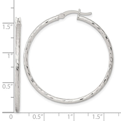 Sterling Silver Polished Diamond-cut 40x2mm Round Hoop Earrings