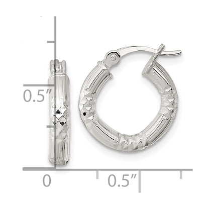Sterling Silver Polished Diamond-cut Textured 15x3.25mm Round Hoop Earrings