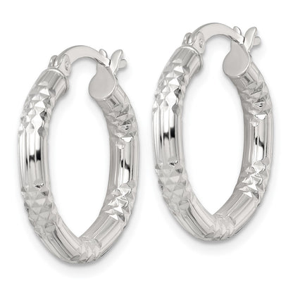 Sterling Silver Polished Diamond-cut Textured 20x3.25mm Round Hoop Earrings