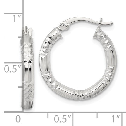 Sterling Silver Polished Diamond-cut Textured 20x3.25mm Round Hoop Earrings