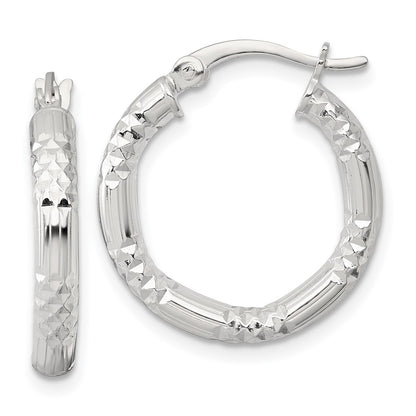 Sterling Silver Polished Diamond-cut Textured 20x3.25mm Round Hoop Earrings