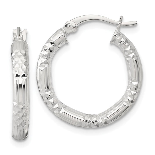 Sterling Silver Polished Diamond-cut Textured 20x3.25mm Round Hoop Earrings
