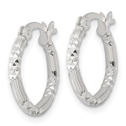 Sterling Silver Polished Diamond-cut Textured 16x2.25mm Round Hoop Earrings