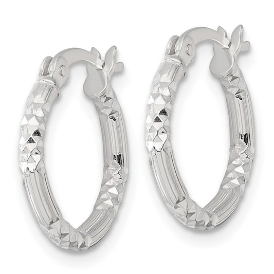 Sterling Silver Polished Diamond-cut Textured 16x2.25mm Round Hoop Earrings