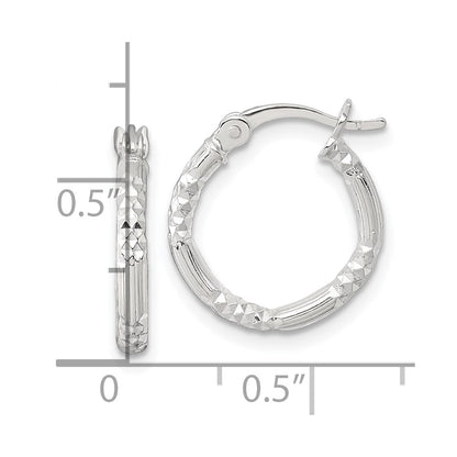 Sterling Silver Polished Diamond-cut Textured 16x2.25mm Round Hoop Earrings