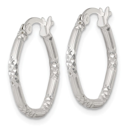 Sterling Silver Polished Diamond-cut Textured 20x2.25mm Round Hoop Earrings