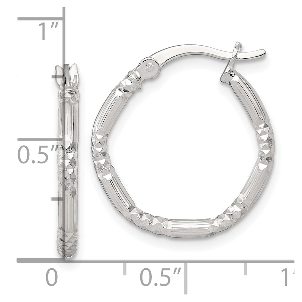 Sterling Silver Polished Diamond-cut Textured 20x2.25mm Round Hoop Earrings