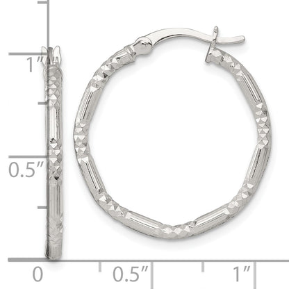 Sterling Silver Polished Diamond-cut Textured 25x2.25mm Round Hoop Earrings
