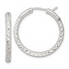 Sterling Silver Laser and Diamond-cut 30x3.25mm Hidden Catch Round Hoop Earrings