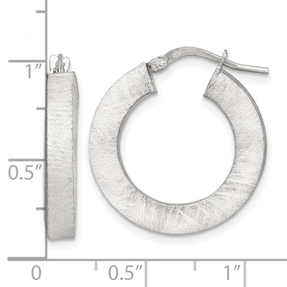 Sterling Silver Brushed Textured 4.25mm x 24mm Square Tube Hoop Earrings