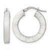 Sterling Silver Brushed Textured 4.25mm x 24mm Square Tube Hoop Earrings