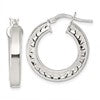 Sterling Silver Polished and Textured 4.00 x 23mm Hoop Earrings