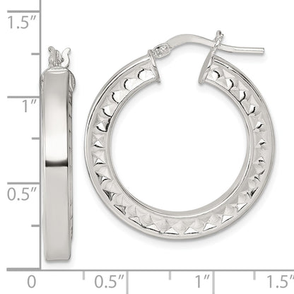 Sterling Silver Polished and Textured 4.00 x 29mm Hoop Earrings