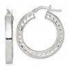 Sterling Silver Polished and Textured 4.00 x 29mm Hoop Earrings