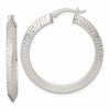 Sterling Silver Textured 35x4.0mm Knife Edge Greek Key Round Hoop Earrings